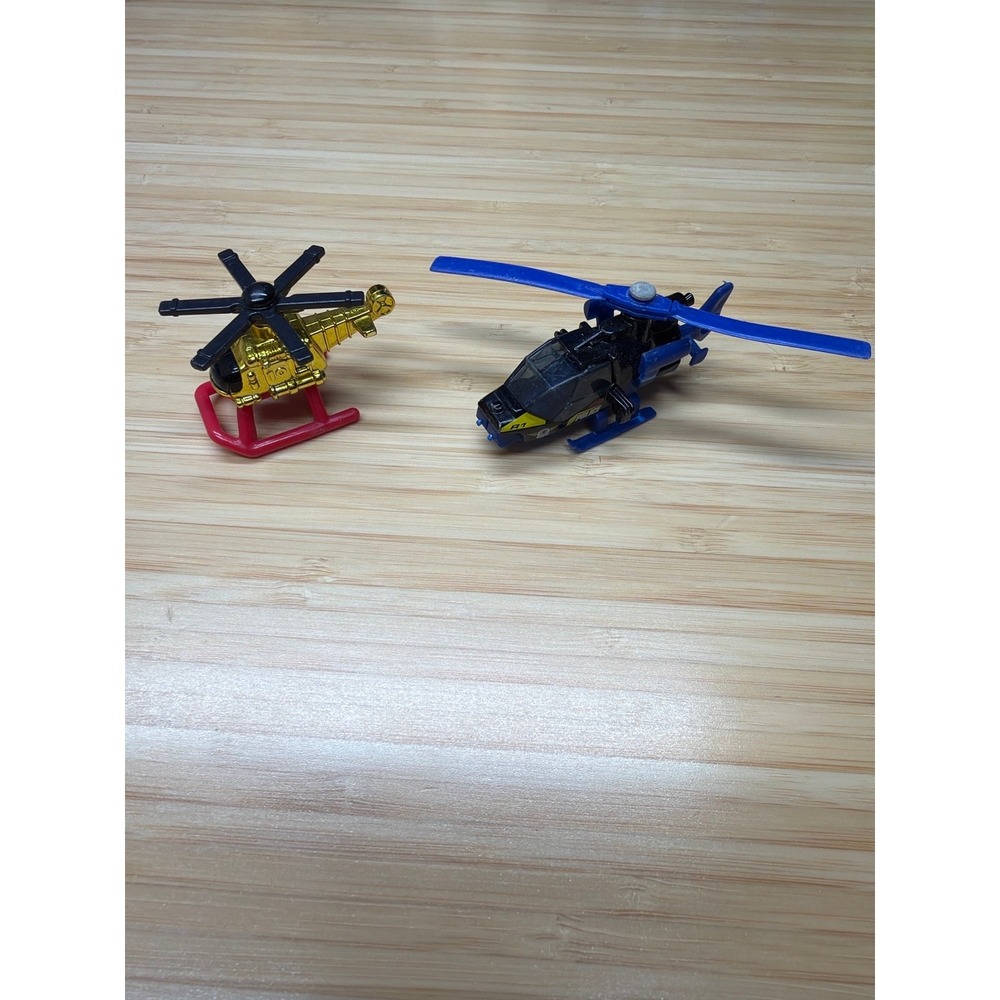 Lot of 2 Vintage Toy Helicopters Matchbox Mission Police & LGT Gold Helicopter